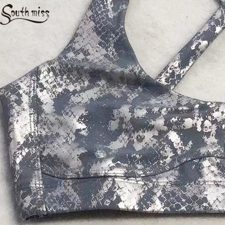 Women's Retro Metallic Snake Gym Leggings Blue Silver Shiny Legging Fitness Bottom