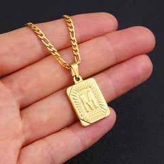 Initial Letter Pendant Necklace Stainless Steel Golden Cuban Chain A-Z Alphabet