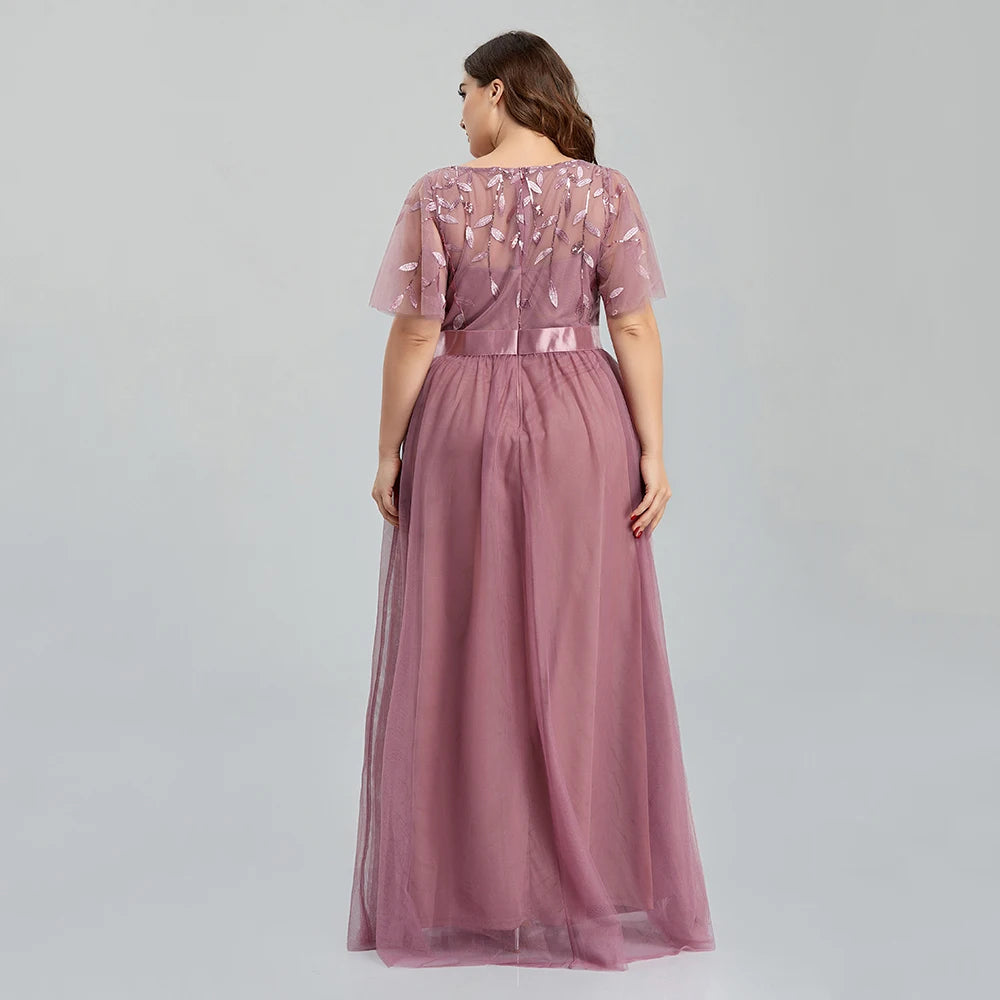 Homecoming Dresses: Women's Plus Size Mesh A-Line Sequin Embroidery Evening Dress