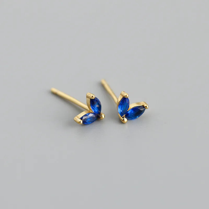 WANTME 925 Sterling Silver Fashion Korean Chic Blue Horse Eye Zircon Stud Earrings for Women Teen Simple Color Piercing Jewelry