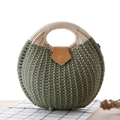 Women's Natural Rattan Handwoven Round Shell Handbag Top-handle Bag