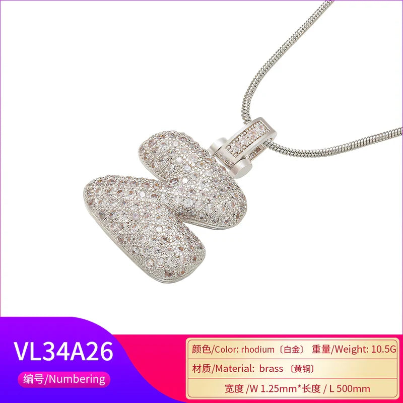 ZHUKOU 1.25x500mm Fat and lovely crystal brass silver color  letter necklace for women friends birthday gift model: VL34