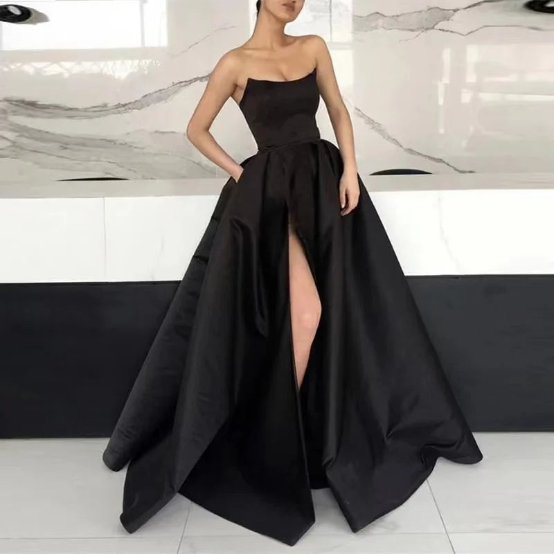 Homecoming Dresses: Prom Dresses with Pockets Side Slit Strapless