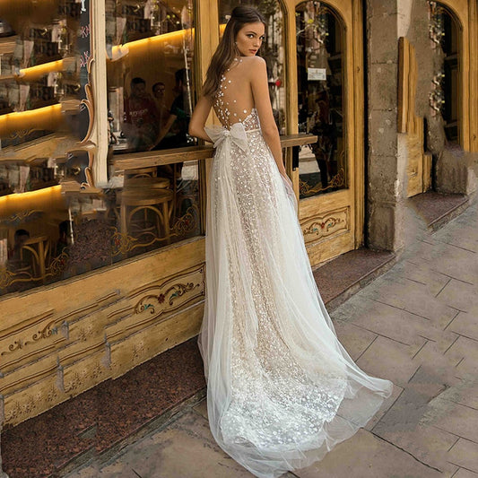 White Bridesmaid Dresses: A-line Lace Wedding Dresses Beach Bridal Wedding Gown