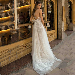 A-line Lace Wedding Dresses Beach Bridal Wedding Gown Boho