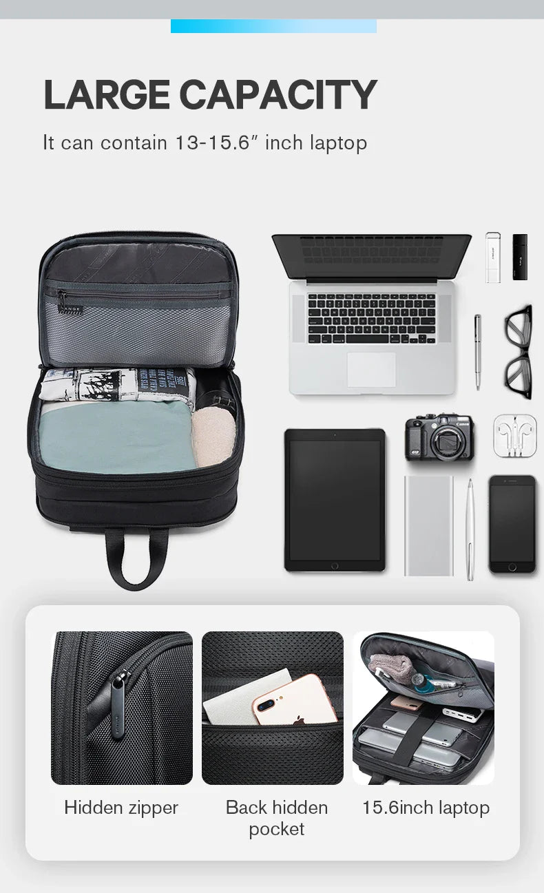 BANGE Slim Men Business Expandable Waterproof 15.6" Laptop Backpack Fashion Male Travel Light Scalable Shoulder Bags for Men