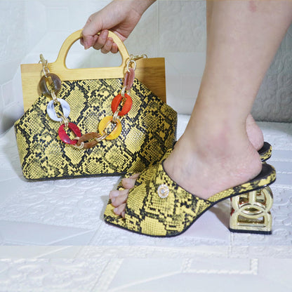 Matching Women Shoe and Bag Set Decorated green Shoes and Bag