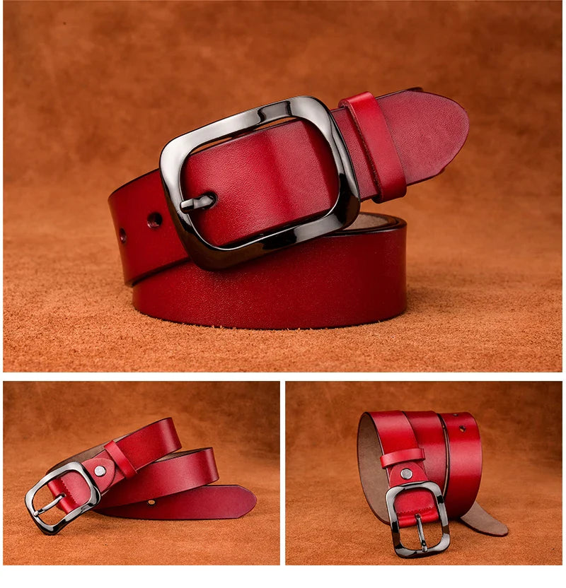 VATLTY 3.2cm Genuine Leather Belt for Women Natural Cowhide Metal Buckle Casual Jeans Trousers Belt Female Waistband Gifts
