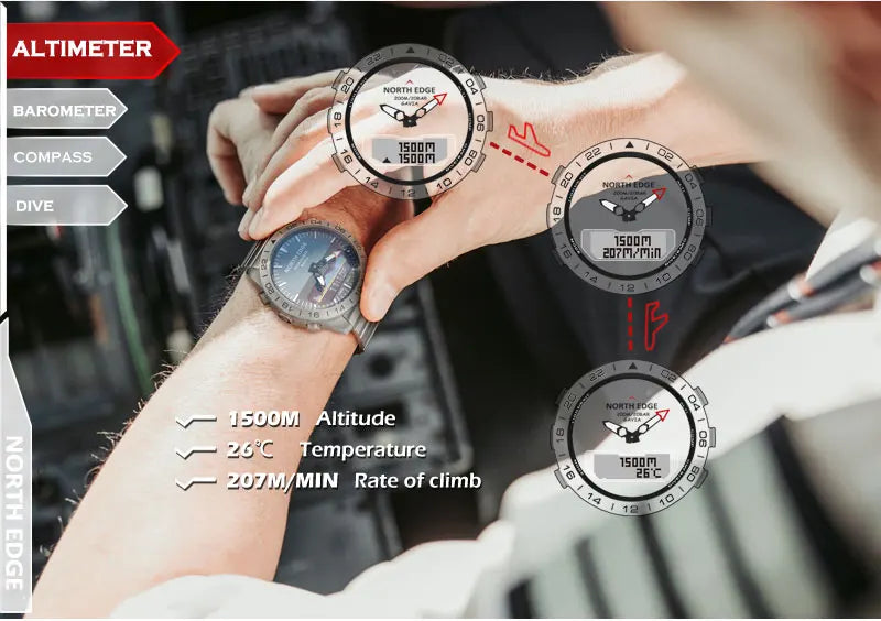NORTH EDGE Mens Dive Watch Military Army Luxury Full Steel Smartwatch Compass Altimeter Barometer Digital Clock Waterproof 200m