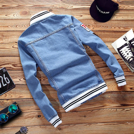 Men's Denim Jackets Fashion Male Trendy Ripped Denim Bomber Coats Mens