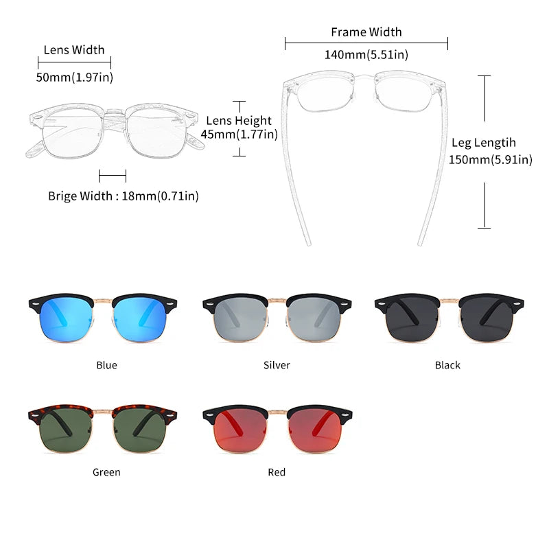 Sunglasses Men Women Polarized UV400 Protection Semi-Rimless Retro Eyewear