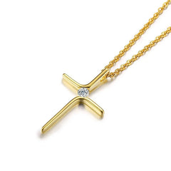 Cubic Zircon Cross Pendant Women Necklace Stainless Steel Charm CZ Stone Dainty