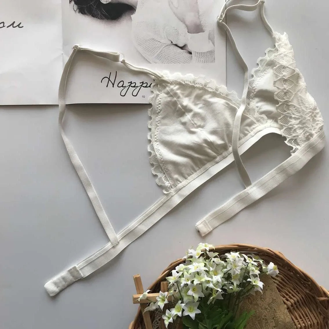 Lace Tube Top Women Hollow Out Bralette Thin Chest Girl  Bras Seamless Transparent