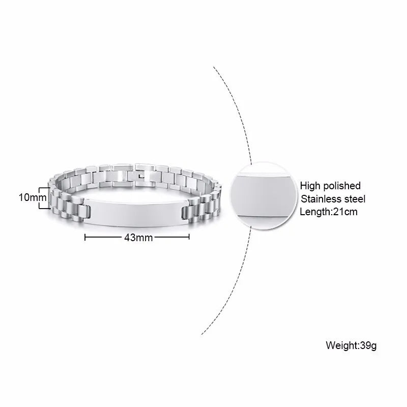 Vnox Free Personalize 10mm Stainless Steel ID Bracelets for Men Casual Male Pulseira Valentine's Day Gift for Him Drop Shipping