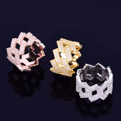 Bubble Letter Miami Cuban Link Rings for Men Gold Color Iced Out Full Zircon Hip Hop