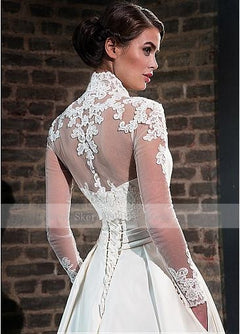 Elegant Sweetheart Satin Wedding Dress with Jacket Long Sleeve Floor Length Bridal Gowns Pockets Robe De Mariage