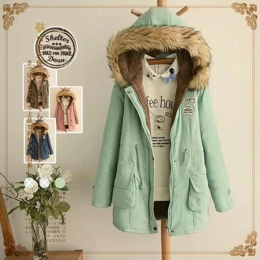 cotton coat women's plus velvet thick Slim cotton jacket in the long section