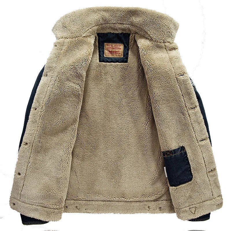 Winter Jackets Men Oversized Fleece Denim Jacket 6XL 7XL Streetwear Jacket Coat Men's