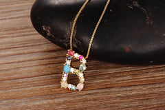 Rainbow Color Initial CZ Necklace Charm Letter Pendant Name Jewelry