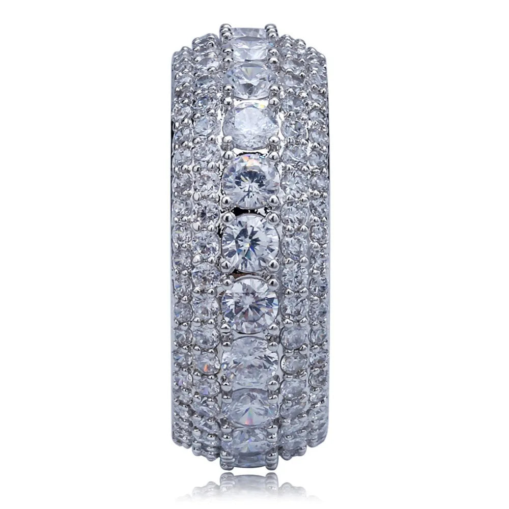 10MM Hip Hop Iced Out Cubic Zircon Bling Round Ring Gold Silver Color Jewelry