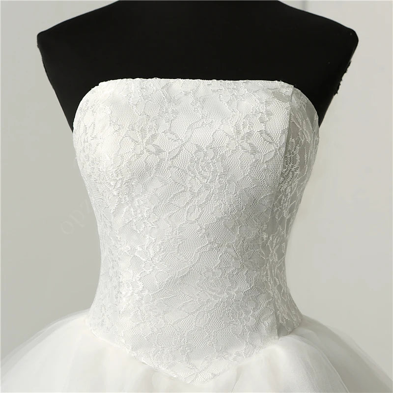 White Bridesmaid Dresses: Simple Classic Ball Gown ivory Wedding Dress Lace Up Sweet
