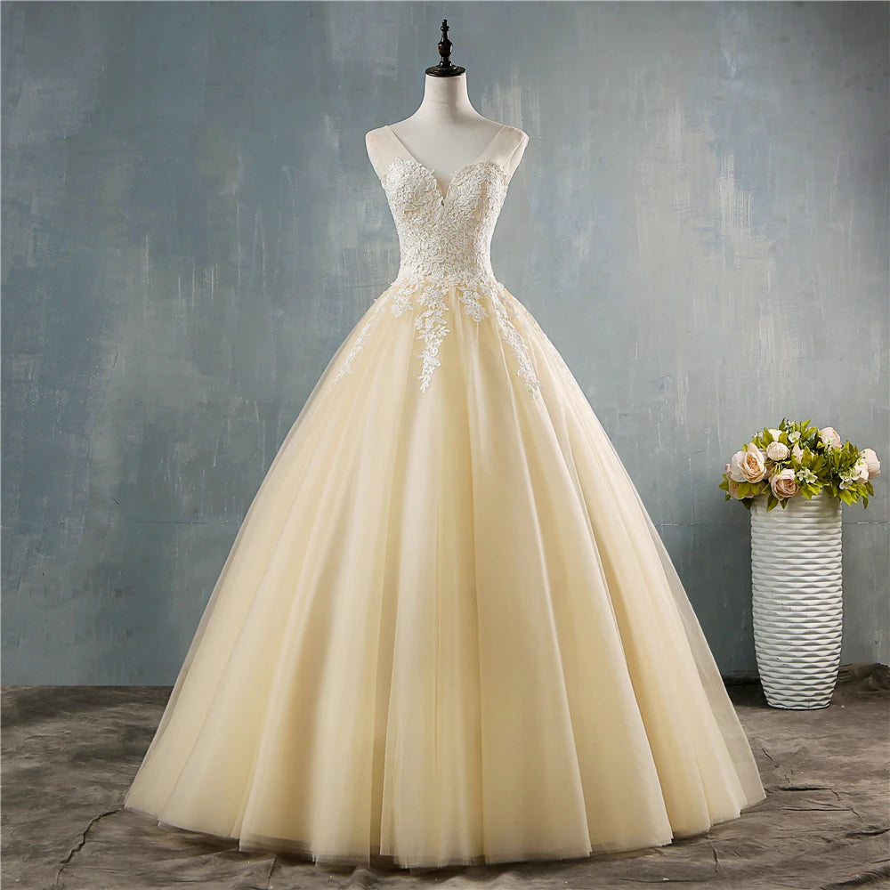 White Bridesmaid Dresses: White Pink Champagne Deep V Neck Elegant Ball Gown