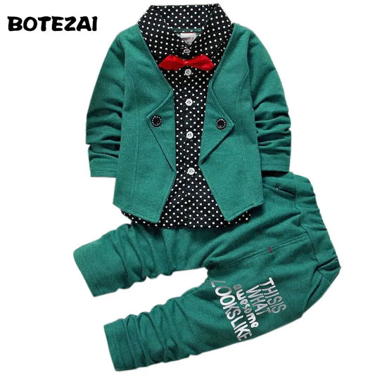 Kid Clothes Sets Spring Autumn Baby Boys Long Sleeve Gentleman Suit Children Tie Shirt Pants 2Ps Infant Clothes Christmas Outfit