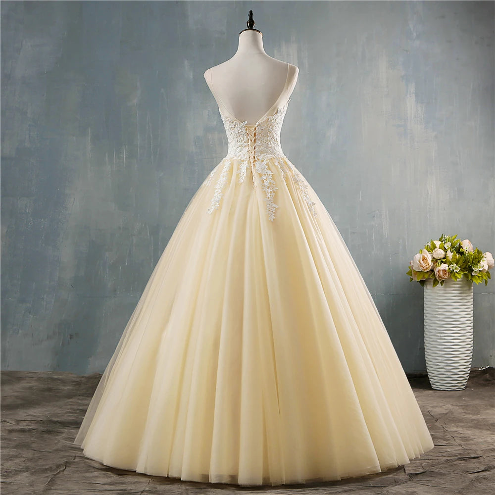 White Bridesmaid Dresses: White Pink Champagne Deep V Neck Elegant Ball Gown