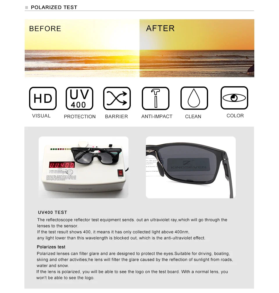 KINGSEVEN Men's Polarized Sunglasses Full Frame Aluminum Material Driving Glasses Eyewear Shades For Men Oculos masculino