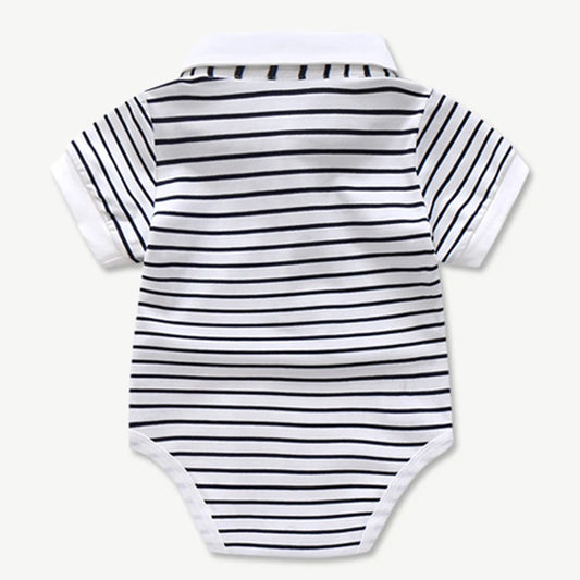 Boys Summer Hat Suit Baby Clothes Set Cotton Cap + Striped Romper + Green Jumper + Shoes + Socks Casual Children Birthday Outfit