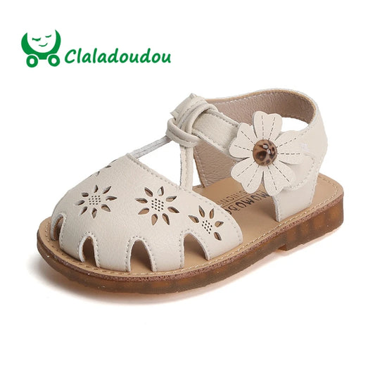 Claladoudou 11.5-15.5CM Brand Baby Girls First Sandals Toddler Girls Hollow Flower Strap Summer Walker Shoes Infant Soft Flats