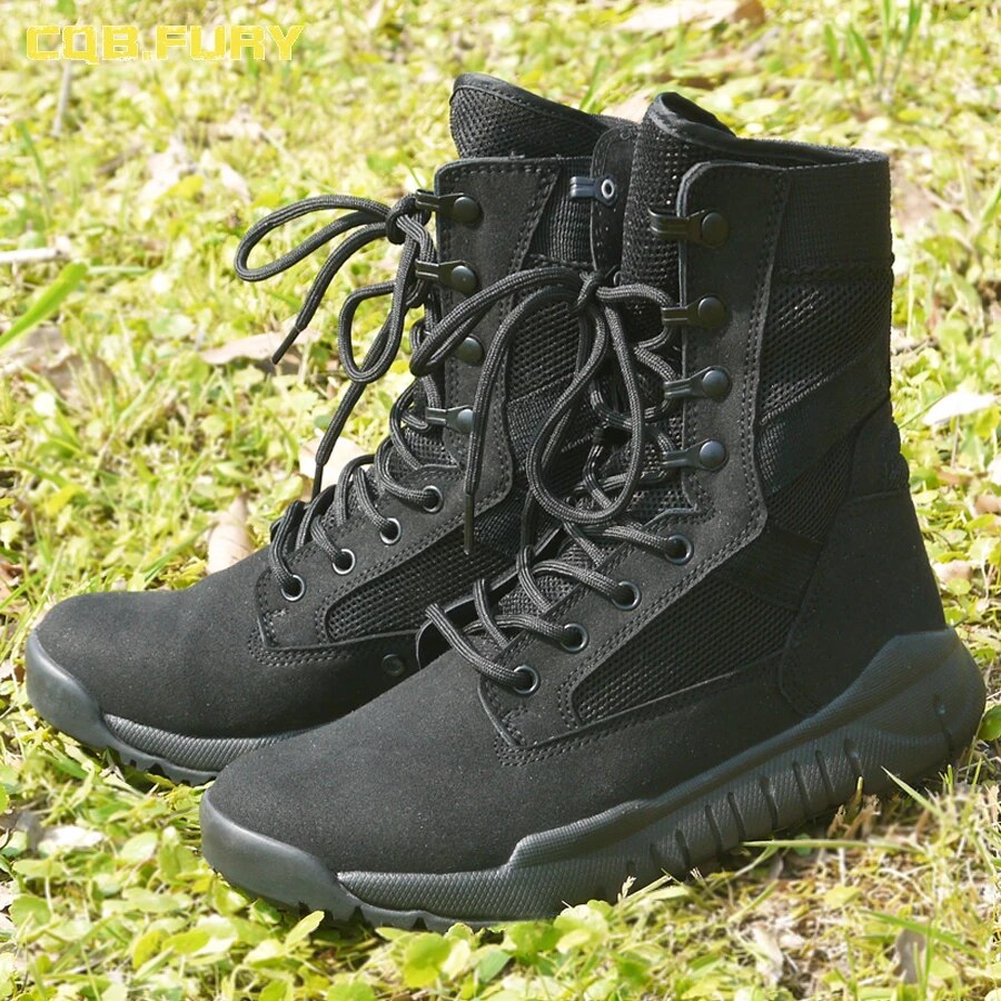 Summer Leather Breathable Mens Military Boots Tactical Wearable Mesh Army Boots
