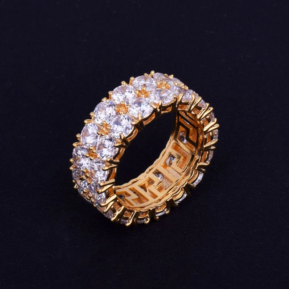 Two Rows Solitaire Couples Rings for Men Real Copper Gold Color Cubic Zircon