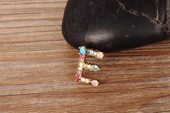 Rainbow Color Initial CZ Necklace Charm Letter Pendant Name Jewelry