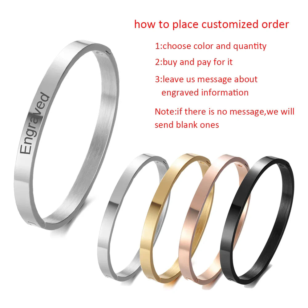 Personalized Bracelet for Women Female Width 5mm Custom Engraved Name Bracelets Bangle Stainless Steel Jewelry Armbanden Pulsera