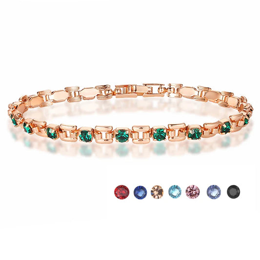 9 Color Women Girls Pink/Green/White/Red/Blue Cubic Zircon Stone Bracelets Wrist Square Shaped Bracelets