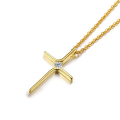 Cubic Zircon Cross Pendant Women Necklace Stainless Steel Charm CZ Stone Dainty