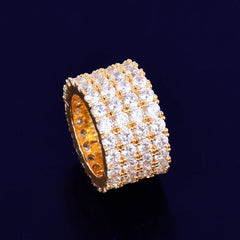 Bubble Letter Four Rows Solitaire Men's Rings Copper Charm Gold Color Cubic Zircon