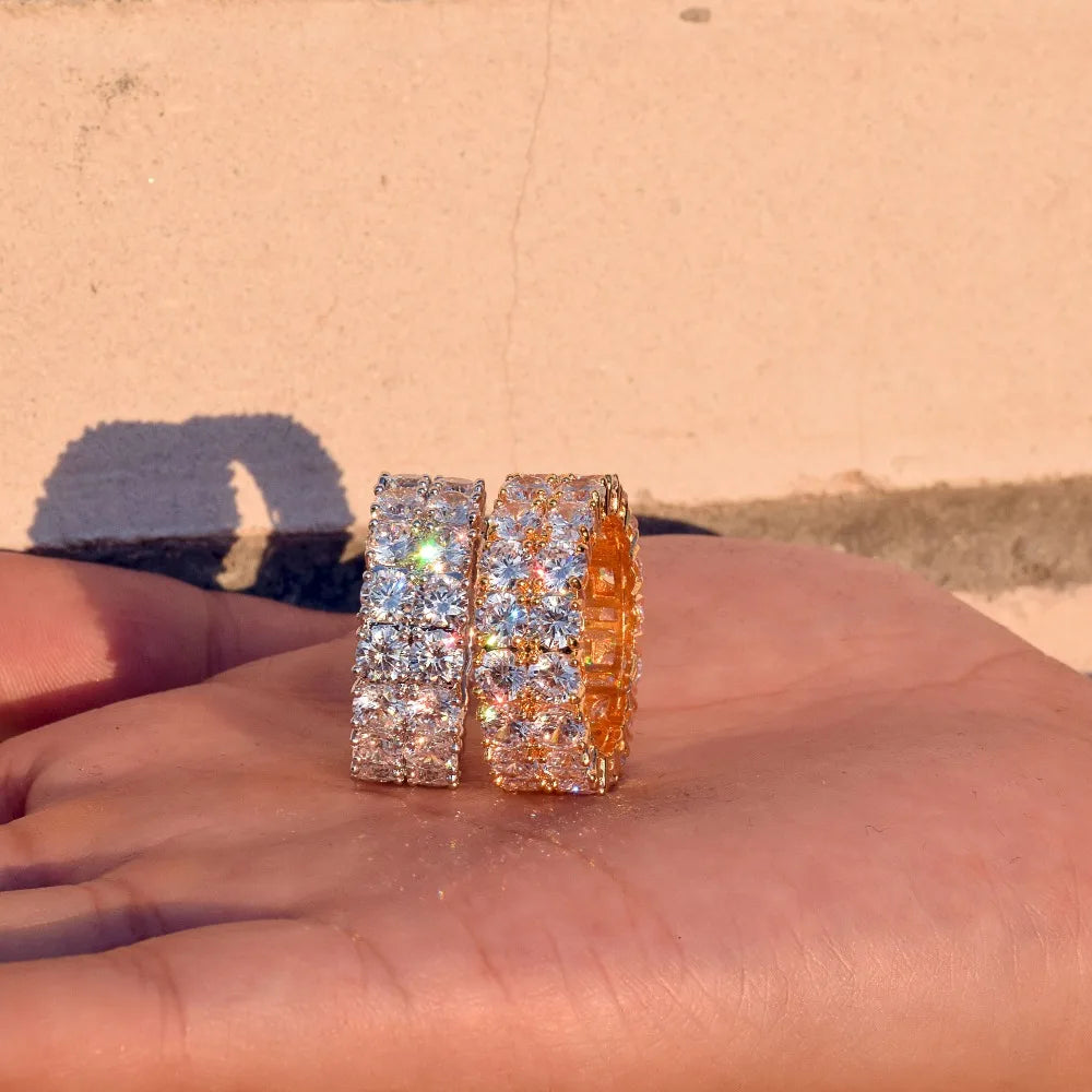 Two Rows Solitaire Couples Rings for Men Real Copper Gold Color Cubic Zircon