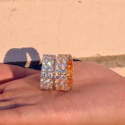 Two Rows Solitaire Couples Rings for Men Real Copper Gold Color Cubic Zircon