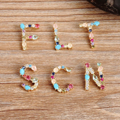 Rainbow Color Initial CZ Necklace Charm Letter Pendant Name Jewelry