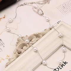 Long Double Layer Simulated Pearl Necklace Women Sweater Chain  Female Collares