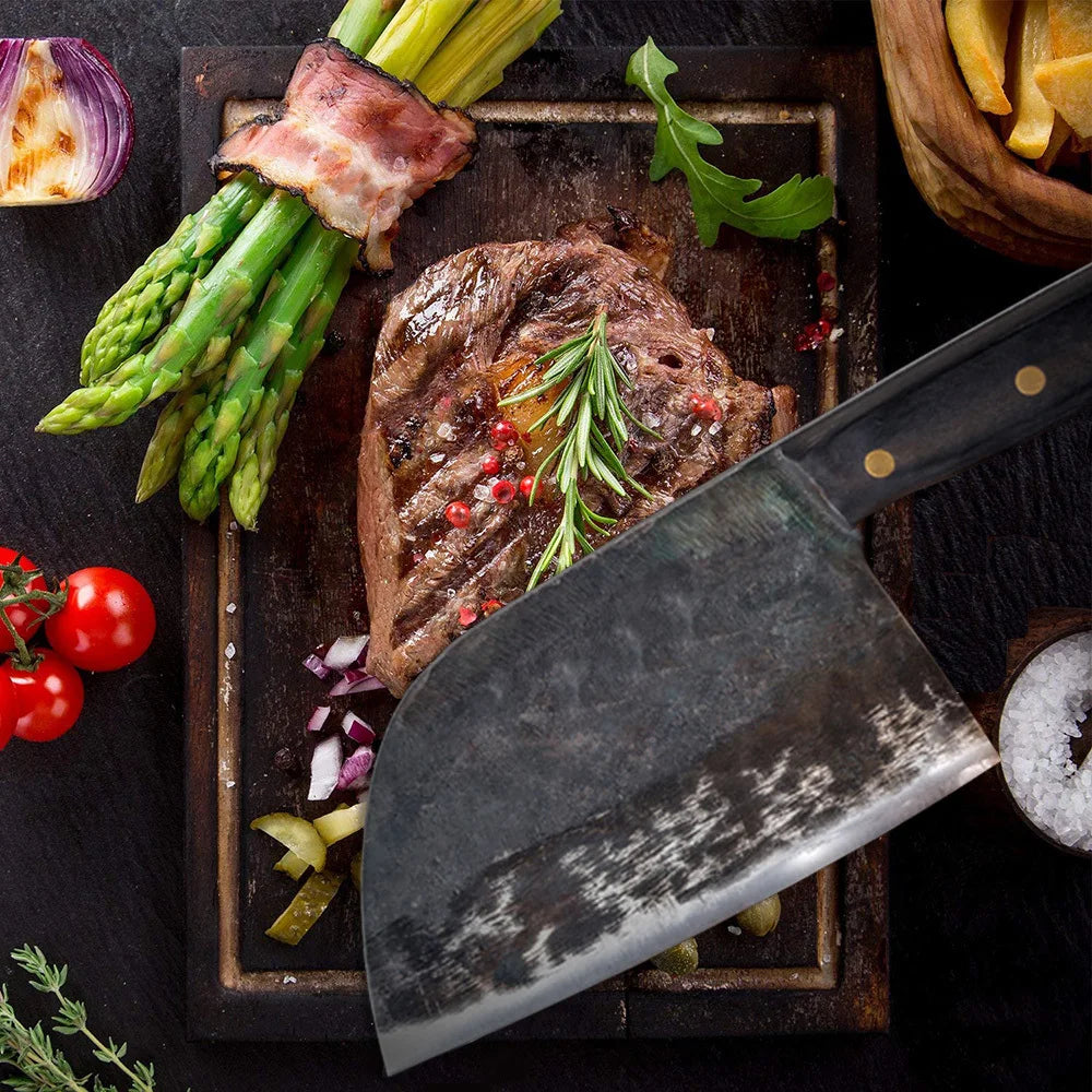 Full Tang Handmade Forged Chef Knife Hard Clad Steel Blade Butcher Slaughter