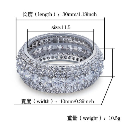 10MM Hip Hop Iced Out Cubic Zircon Bling Round Ring Gold Silver Color Jewelry