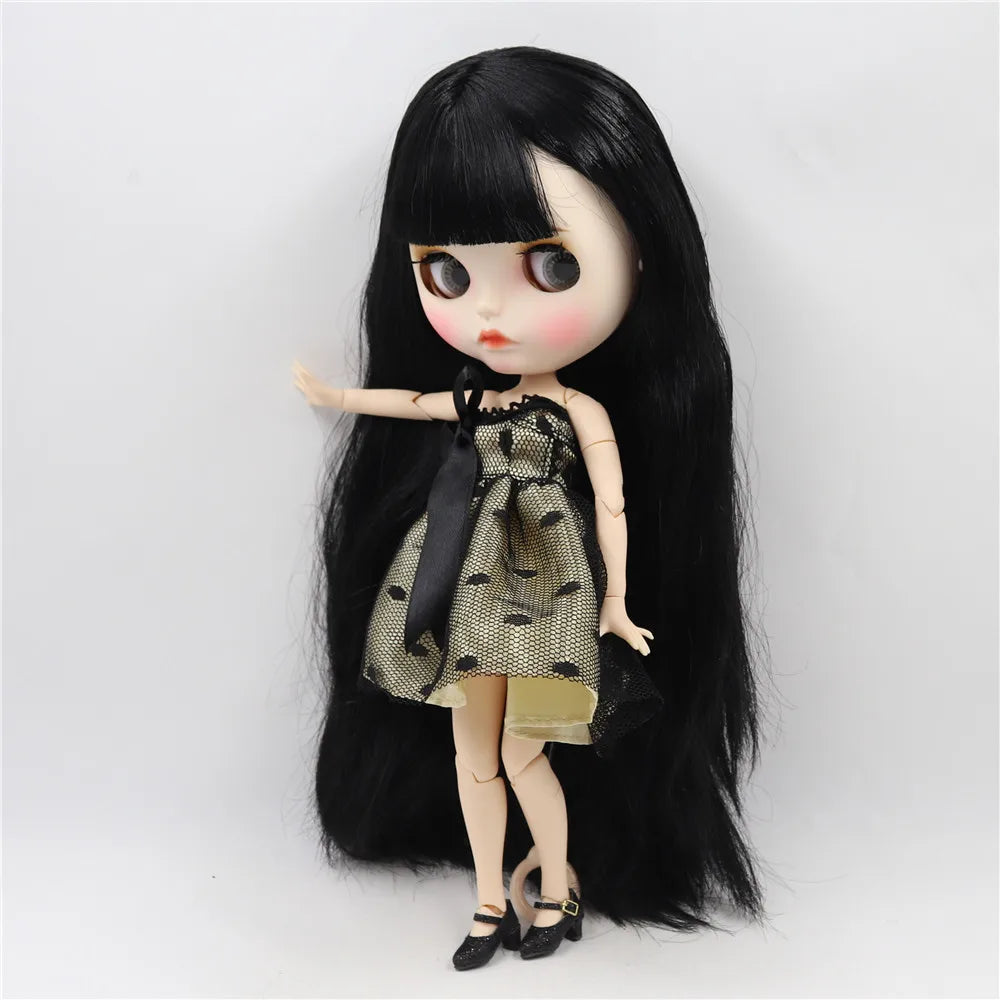 ICY DBS Blyth doll white skin joint body Black straight hair new matte face with eyebrows Lip gloss BL117