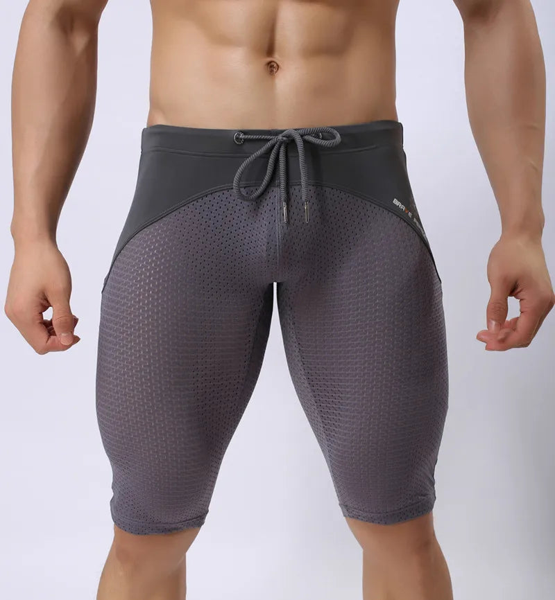 BRAVE PERSON Summer Style Shorts Breathable Mesh Men Tight Beach Shorts Men Multifunction Knee Length Board Shorts Beach Wear