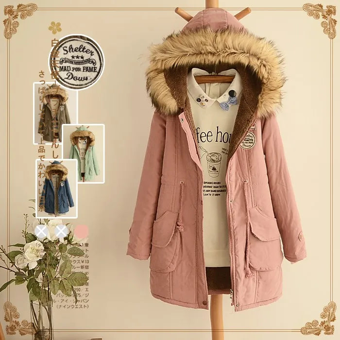 cotton coat women's plus velvet thick Slim cotton jacket in the long section