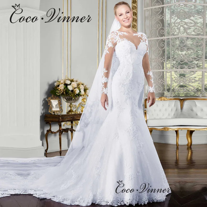 White Bridesmaid Dresses: Sheer V-neck Long Sleeve Mermaid Wedding Dresses