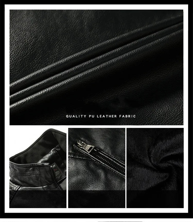Mens PU Leather Jacket Fleece and Thicken Male Coats Motorcycle Clothing