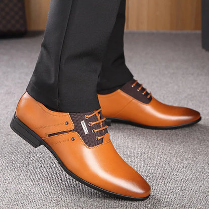 QFFAZ Big Size 38-47 Men Wedding Dress Shoes Black Brown Oxford Shoes Formal Office Business British Lace-up Men's Footwear